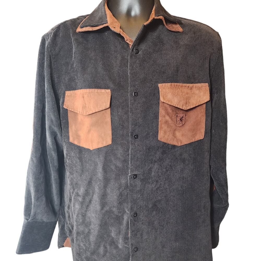 Stacy Adams Corduroy Button Up Shirt Men Medium Fashion Suede Pocket Long Sleeve